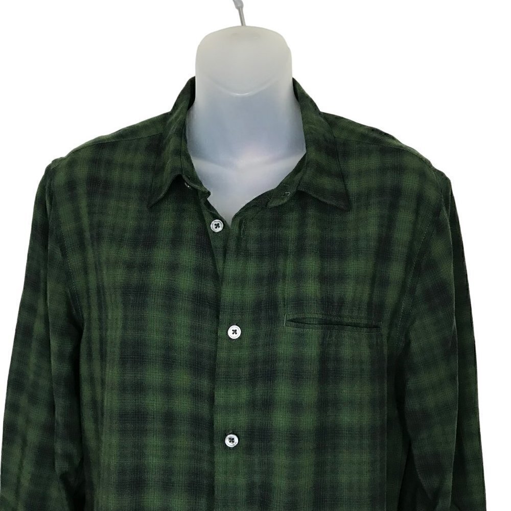 John Varvatos Black & Green Plaid Button Down Shirt 3/4 Sleeve Size S - Picture 3 of 6
